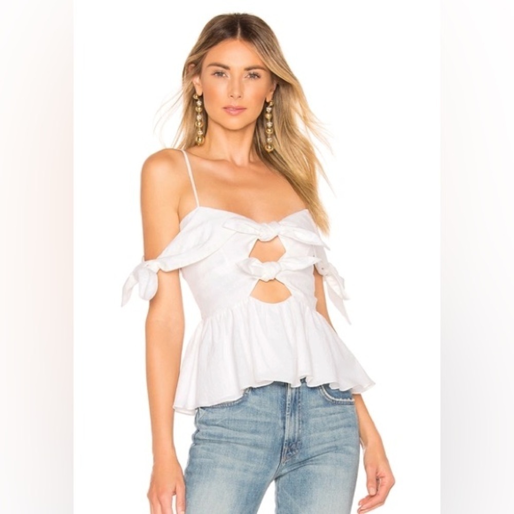 NWT REBECCA TAYLOR peekaboo bow top in white size 2 peplum off the shoulder
